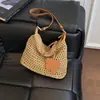 Bolsa Tote Tecida Cor Sólida Vazada Estilo Coreano 2026 Verão Nova Bolsa de Ombro de Grande Capacidade Bolsa de Praia Bolsa de Praia