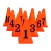 Cones marcadores numerados em formato de cone pequeno para treinamento de basquete e futebol (tamanhos 1-10).