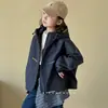 Chaqueta Cortavientos Azul Marino para Niñas Little Red Fish Ropa de Otoño Ropa Infantil Coreana Ropa Exterior para Otoño Padre e Hijo Tops para Niños