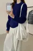 Suéter de tricô macio e confortável estilo coreano, com gola redonda e trança, para mulheres, peça de outer wear soltinha para outono/inverno 2026, top de tricô moderno