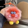 Llavero Colgante de Pato Amarillo Lindo con Piel de Zorro Real Colgante de Muñeca de Bola de Felpa para Bolso