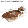 Mesa de centro estilo vintage de lujo ligero color nogal para sala de estar, uso doméstico, juego de mesa de té ovalada, nuevo modelo de diseñador simple y moderno