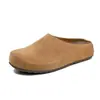 Sapatos Birkenstock Quentes Aumentadores de Altura Retrô Bico Redondo Moda Outono e Inverno 2025 Calçados Externos Novos Chinelos Baotou para Mulheres Cor Camelo
