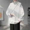 Sudadera casual de medio cierre estilo americano de calle para hombre, primavera y otoño, talla grande, corte holgado, con un diseño elegante y detalles de remaches, top de manga larga