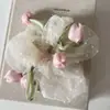 Doce Tulipa Intestino Grosso Anel de Cabelo Clipe de Agarre Feminino Rosa Acessórios de Cabelo Laço Rabo de Cavalo Alto Acessórios de Cabelo Mulheres