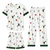Pijama para Mãe Jovem Conjunto Feminino de Três Peças com Manga Curta Fino Tamanho Plus Size Solto Conjunto para Casa de Primavera e Outono Estilo Mori