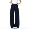 Calça casual xadrez azul retrô de marca independente para homens e mulheres, calça comprida xadrez relaxada estilo americano, calça reta solta de perna larga