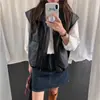 Foto Real do Novo Colete de Couro PU com Lapela Estilo Coreano Retro Americano Casual Versátil para Mulheres Outono e Inverno 2025