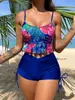 Bikini de Dos Piezas Estilo Nuevo Europeo y Americano Sexy de Cintura Alta con Tirantes Estampados Bikini de Tirantes Bikini de Comercio Exterior Traje de Baño Transfronterizo