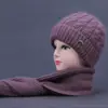 Conjunto de Chapéu e Cachecol de Inverno para Mulheres de Meia-Idade e Idosas, Chapéu de Tricô com Forro de Fleece e Espessado, Chapéu Quente de Tricô para Proteger as Orelhas