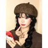 Boina con Estampado de Leopardo para Mujer, Estilo Retro Americano, Boina de Moda que Adelgaza el Rostro, Boina Versátil de Artista para Circunferencia de Cabeza Grande