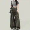 Pantalones Casuales Caqui de Pierna Ancha para Mujer, Nuevo Diseño con Pliegues, Holgados de Cintura Alta Versátiles