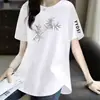 Comercio Exterior Transfronterizo Despacho de Aduana de Comercio Exterior Stock Camiseta Estampada Estilo Chino Nuevo para Adultos de Mediana Edad Manga Corta para Mujer Holgada de Longitud Media