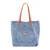 Bolso de Hombro de Lona de Mezclilla para Mujer Nuevo Versátil de Gran Capacidad para Compras Bolso Tote Literario de Nicho Bolso de Mano Casual