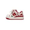 Zapatos Navideños para Niños 2025 Modelo Año Nuevo Invierno Forrados de Felpa para Niñas Rojas Deportivas de Caña Baja Tenis Gato Kt