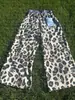 Moda Europea y Americana 2025 Diseño Transfronterizo Estampado de Leopardo Pantalones Casuales Nuevos Pantalones Dobles Pierna Recta Ancha Estampado Digital Personalizado
