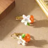 Pendientes de Flor de Caqui con Goteo de Aceite Fresco, a la Moda y Exquisitos, Estilo Coreano, con un Toque Lujoso y de Alta Gama