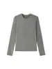 Camiseta base minimalista versátil de lana con cuello redondo para mujer, nueva básica otoño 2026 de ajuste ceñido con hombros rectos y mangas largas