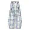 Pantalones de Pierna Ancha a Cuadros Azules al por Mayor de Fábrica Hombres Mujeres Verano Nuevo Sentido del Diseño Holgados Adelgazantes Rectos Casuales de Moda
