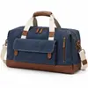 Bolsa de viaje de lona con logo personalizado, gran capacidad, diseño retro de bloques de color, se puede llevar en la mano o usar como bandolera, personalizada para viajes de negocios y como bolsa de equipaje