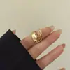 Anel Aberto Espiral com Diamantes Banhado a Ouro Real Camada Dupla Estilo Cool Metálico Textura Irregular