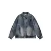Chaqueta de mezclilla vintage deconstruida tridimensional lavada estilo americano para hombres y mujeres, chaqueta azul holgada retro de alta calle para primavera y otoño