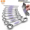 Colher de Medição Magnética de Cabeça Dupla Conjunto de 7/8/9 Peças Aço Inoxidável Amazon Assar Doméstico Cozinha Colher de Sal Colher de Medição de Temperos