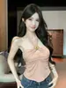 3074# Verano Nuevo Estilo Pura Deseo Top sin Mangas con Decoración Metálica Adelgazante Favorecedor para Mujer con Tira Fija y Copas Acolchadas