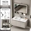 Tocador de baño integrado con gabinete para lavabo, lavabo de cerámica y diseño de montaje en pared para un juego de baño completo