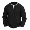 Camiseta para Hombre Transfronteriza con Falso Cuello en V de Dos Capas, Camiseta Base de Empalme Moda Otoño e Invierno, Camiseta de Manga Larga para Hombre, Patrón de Gofre