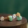 Aretes de Plata de Ley con Ónice Rojo del Sur y Jade Hetian Forma de Calabaza para Mujer Diseño de Nicho Vintage Sentimiento de Cumpleaños Año Aretes Rojos Aretes