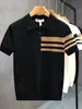Camisa Polo Estilo Old Money, Camisa de Punto de Manga Corta con Cuello Campana para Hombre, Camiseta Paul de Tres Rayas, Venta al por Mayor de Fábrica Transfronteriza de Verano