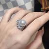 Anillo Abierto Forma de Flor Incrustado con Diamantes de Concha Natural Ins Lujo Accesible Nicho Joyería de Moda para Dedo Índice de Mujer Comparable a las Perlas