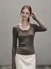 Suéter de Punto de Color Sólido Simple 2026 Manga Larga para Mujer Estilo Nuevo Cuello Semi Abierto Ajustado Cortavientos 7861