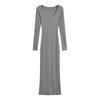 Vestido de primavera e outono com bainha sexy e manga longa, cor sólida, vestido longo de uma etapa, vestido alto, cintura elástica, vestido longo