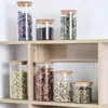 Pote de Chá de Vidro com Tampa, Tamanhos Grande e Pequeno, Recipiente Transparente para Armazenamento de Grãos e Alimentos