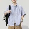 Nova Camisa Masculina Listrada de Manga Curta Fina de Verão 2026 Camisa Polo Casual Masculina Solta Camiseta