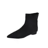 Nuevas botas elásticas 2025, botines elegantes, talla 43 botas de ajuste ceñido, disponibles en tallas grandes, botines cortos de otoño para mujer, tela negra con punta, talla 35