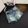 Shorts de mezclilla de tiro alto en línea A para mujer, nuevo estilo 2026, shorts ajustados elásticos para petite para un look adelgazante