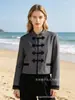 Para Comercio Exterior 2026 Nuevo Producto Moda Callejera Femenina Transfronteriza Europea y Americana Nuevo Estilo Chino Chaqueta Gris Decorada con Botones y Cuello Alto