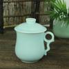 Caneca Celadon com Tampa e Colher Cerâmica Criativa Copo de Água Barrigudo Simples Xícara de Chá