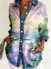 2026 Nova Camisa Patchwork Estilo Europeu e Americano com Estampa Floral 3D para Mulheres, Jaqueta Cardigã Versátil de Manga Longa Moda Primavera
