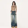 Novos Jeans Retros Americanos Rasgados de Perna Reta Femininos Primavera Cintura Baixa Emagrecedores Casuais Yi Chun