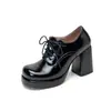 Mocassins Femininos Estilo Britânico Primavera e Outono 2026, Sapatos de Plataforma com Salto Alto de Couro Envernizado e Salto Grosso, Bico Quadrado, Tamanhos 40-45