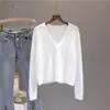 Cárdigan de punto con cuello en V para mujer, prenda exterior de otoño, estilo nuevo, petite, color liso, chaqueta corta de manga larga, top, ins, moderno, talla única