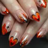 Uñas Portátiles Y2K Corazón de Llama Largas Almendra Nude Naranja Transparente Bloqueo de Color Negro Ola de Llama Chica Picante Uñas Postizas Desmontables