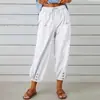 Directo de fábrica, en stock, pantalones cropped de color liso para mujer, con cordón y cintura elástica, estilo harén, disponibles en varios colores, pantalones casuales tipo linterna, envío directo disponible