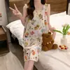 Nueva Camisola de Pijama con Almohadillas para el Pecho Estilo Ins Verano Delgada Sin Mangas Celebridad de Internet Dulce Bata de Noche de Longitud Media Ropa para el Hogar Mujer