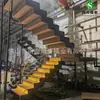 Escalera de tijera en forma de U casual produce quilla de estructura de acero dentada personalizada peldaño de madera de haya placa de sellado inferior con LED LED