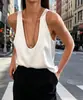 Ropa de mujer transfronteriza de Amazon: Camiseta sin mangas de seda sintética de alta gama con cuello en V, capa base lisa sin mangas
